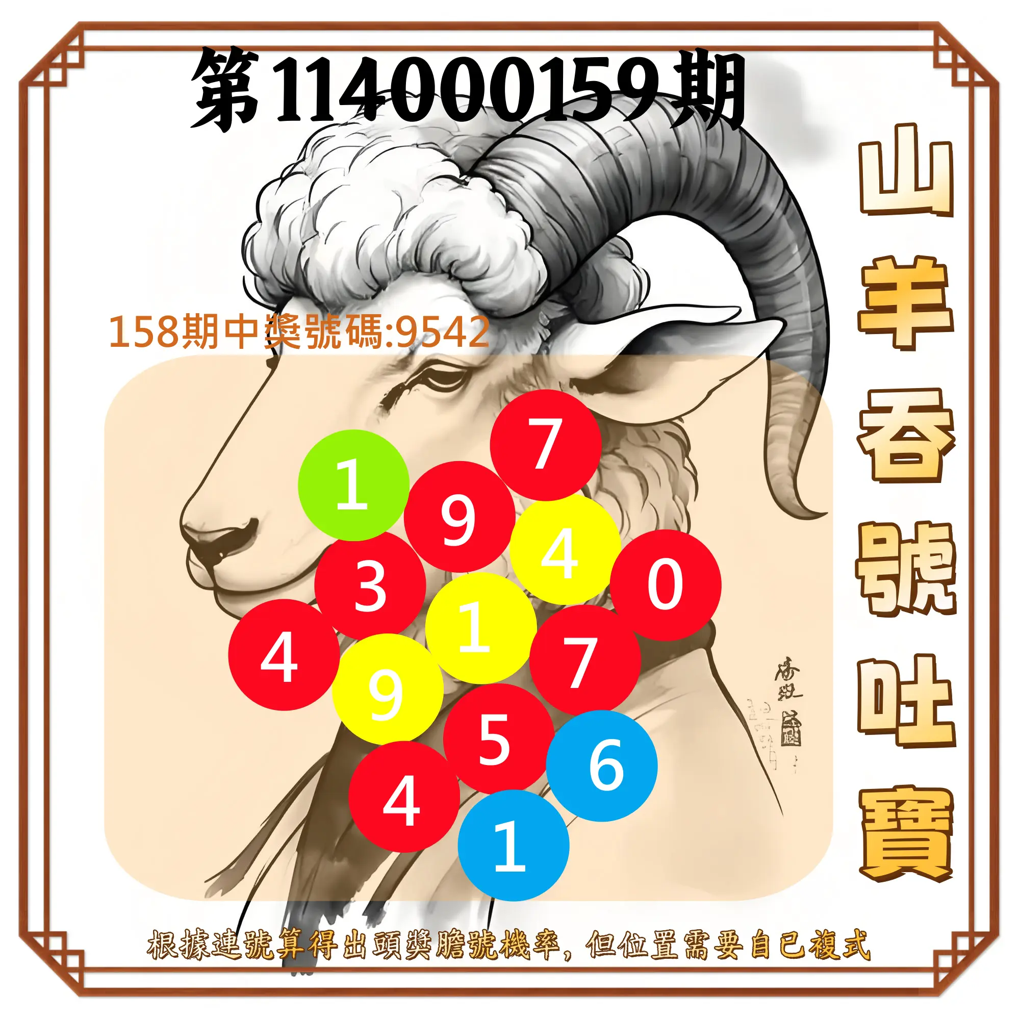 4星彩第114000159期山羊吞號吐寶