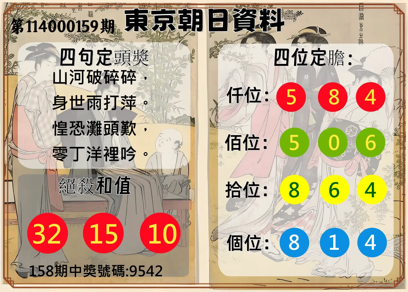 4星彩第114000159期東京朝日資料