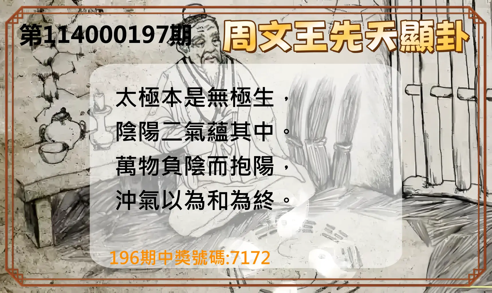 4星彩第114000197期(08/14)周文王先天顯卦