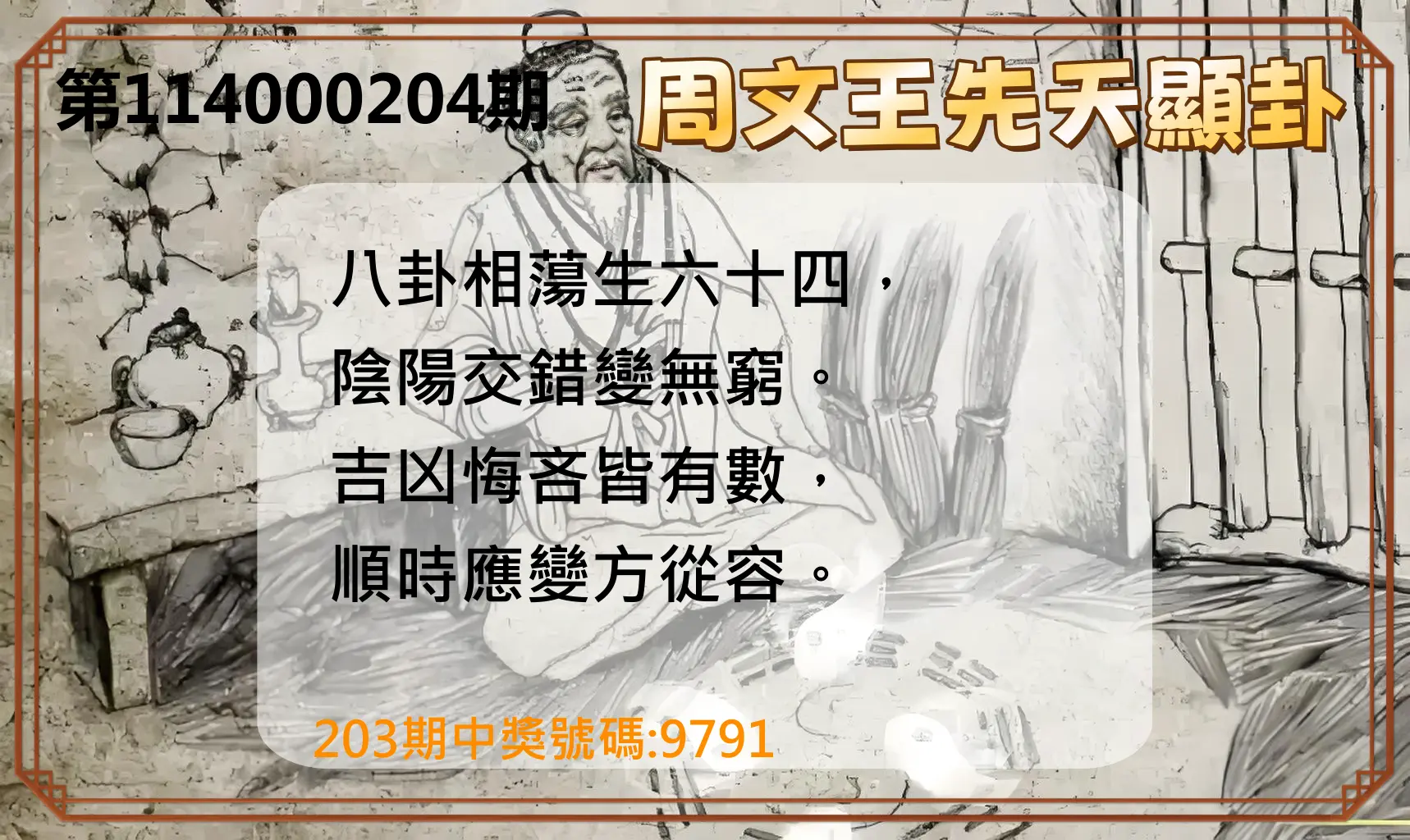 4星彩第114000204期(08/22)周文王先天顯卦