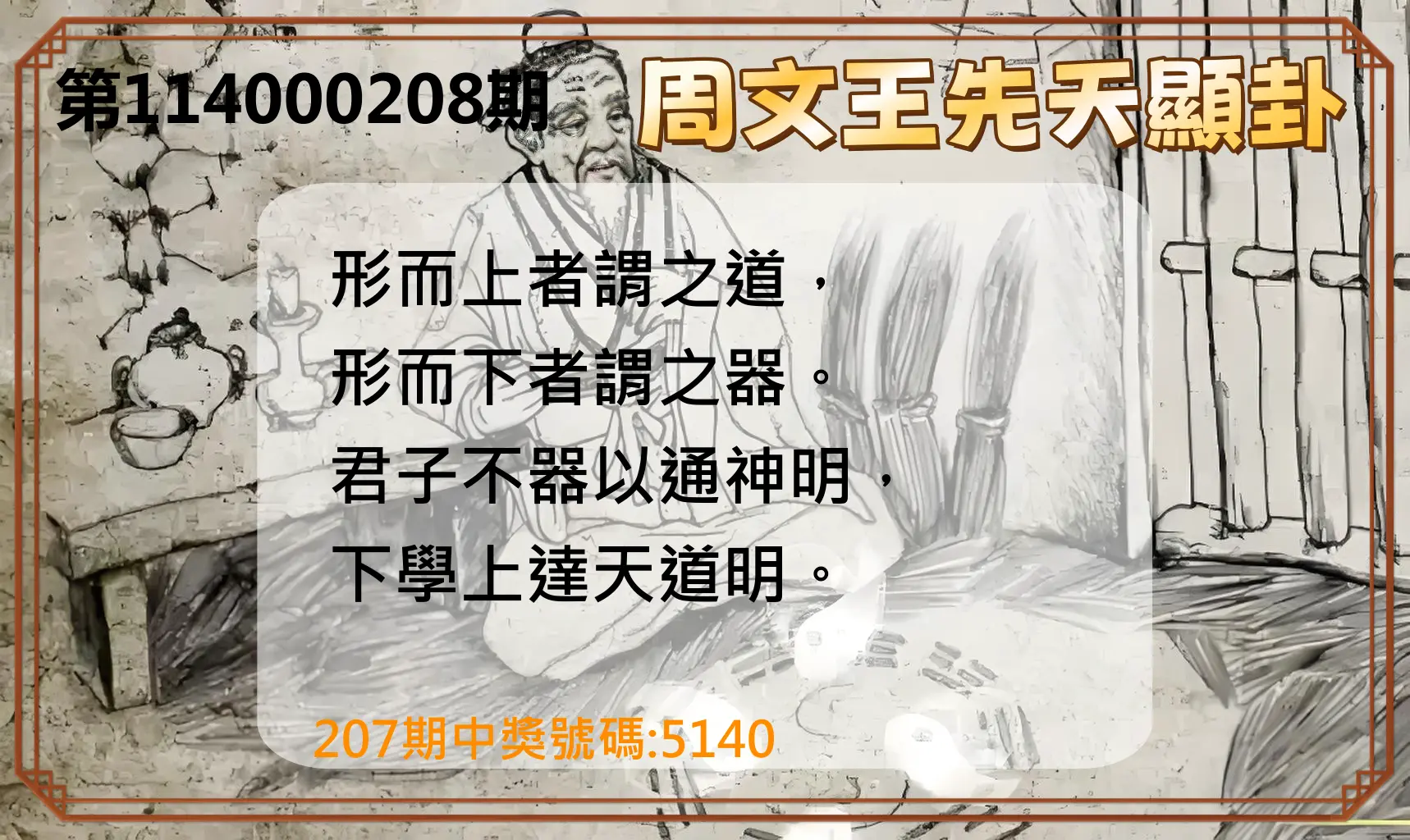 4星彩第114000208期(08/27)周文王先天顯卦