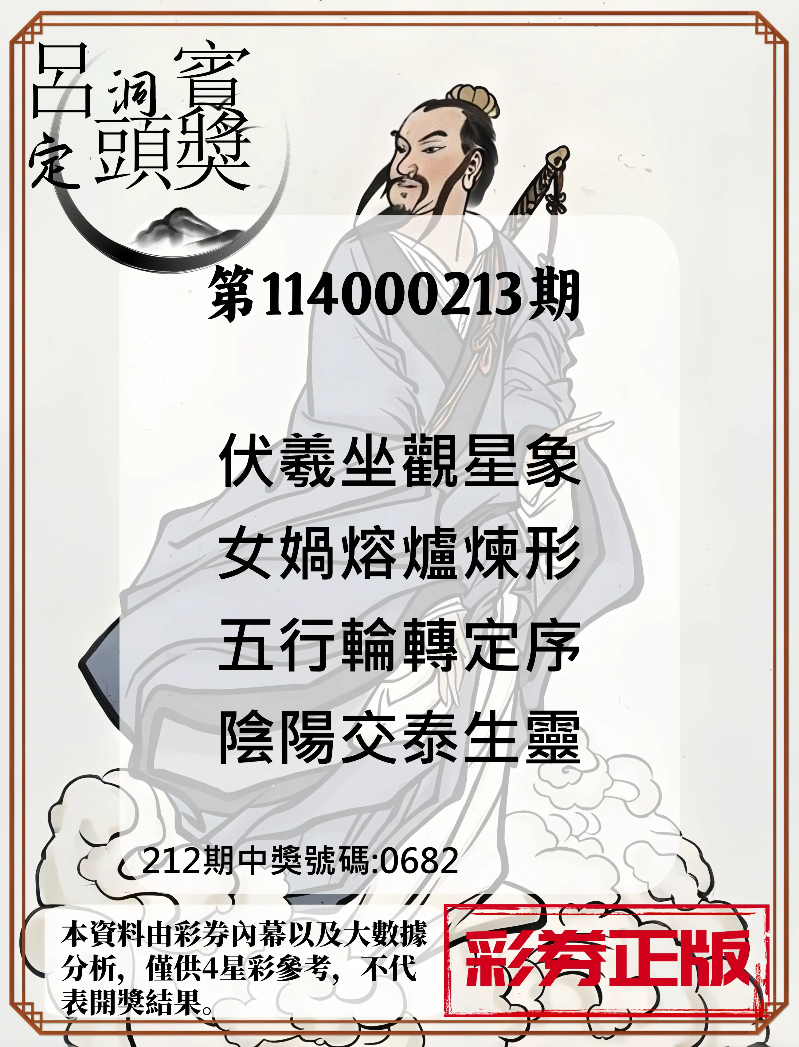 4星彩第114000213期(09/02)呂洞賓4句定頭獎