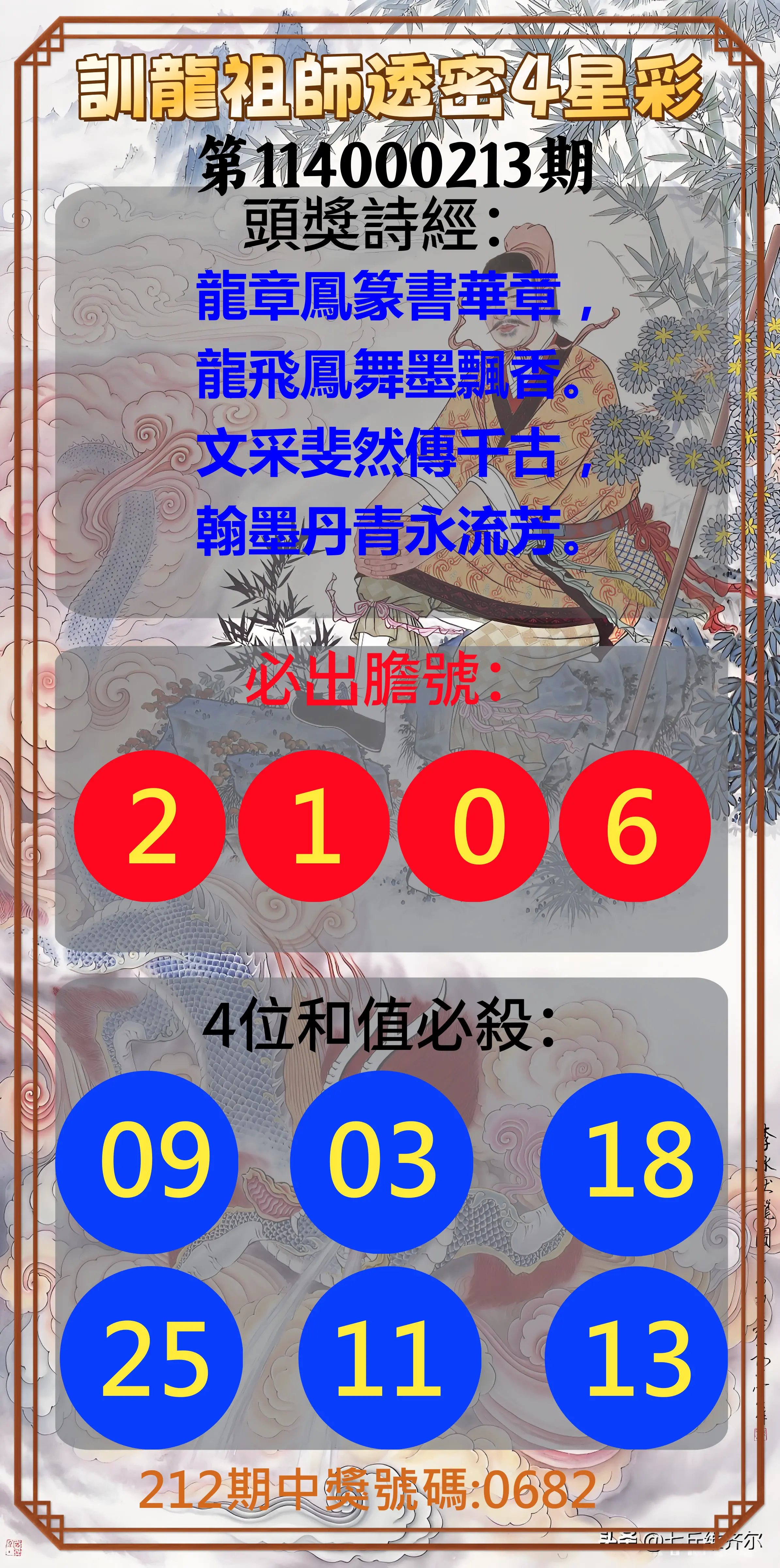 4星彩第114000213期(09/02)訓龍祖師透密4星彩