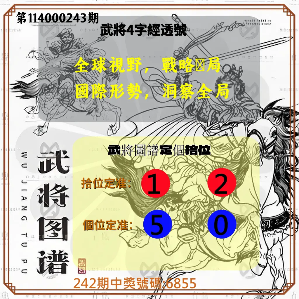 4星彩第114000243期(10/07)武將圖譜