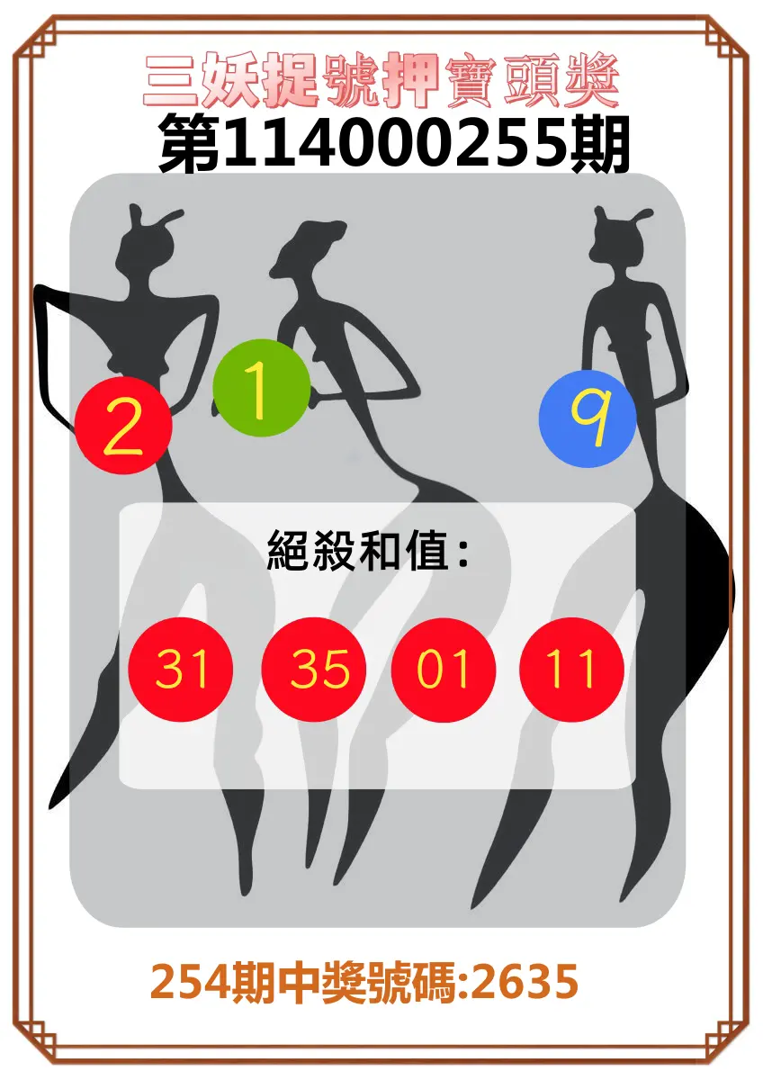 4星彩第114000255期(10/21)三妖捉號押寶頭獎