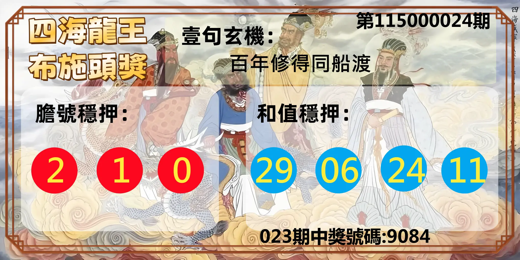 4星彩第115000024期(01/28)四海龍王布施頭獎