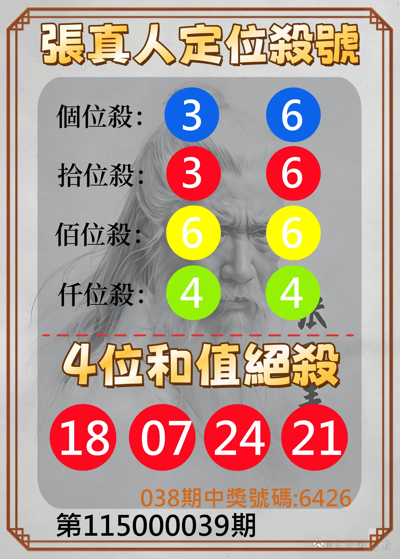 4星彩第115000039期(02/14)張真人定位殺號