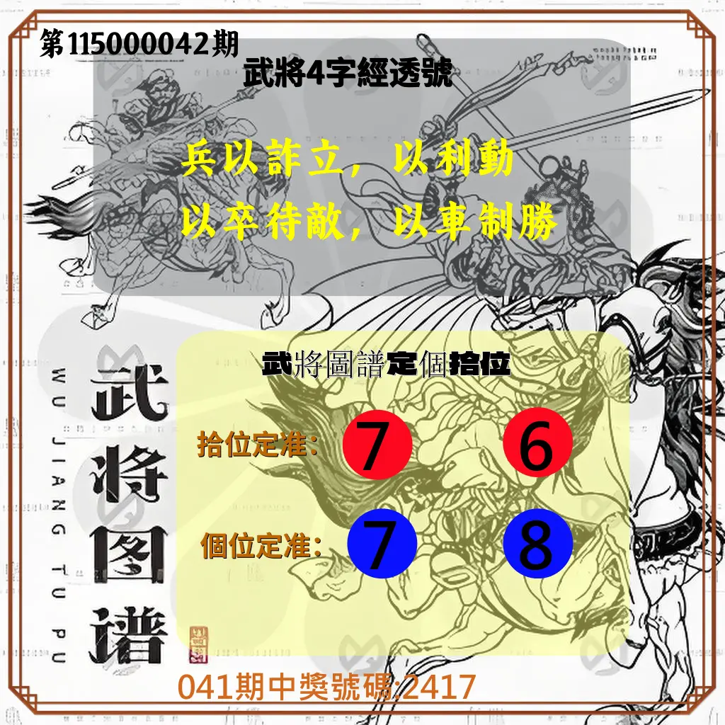 4星彩第115000042期(02/17)武將圖譜