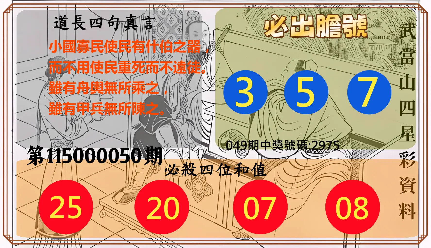 4星彩第115000050期(02/25)武當山四星彩資料
